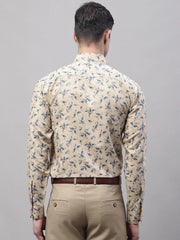 Men Beige Regular Fit Printed Pure Cotton Formal Shirt-SF-874