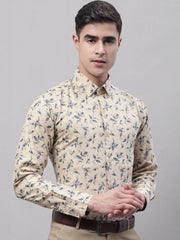 Men Beige Regular Fit Printed Pure Cotton Formal Shirt-SF-874