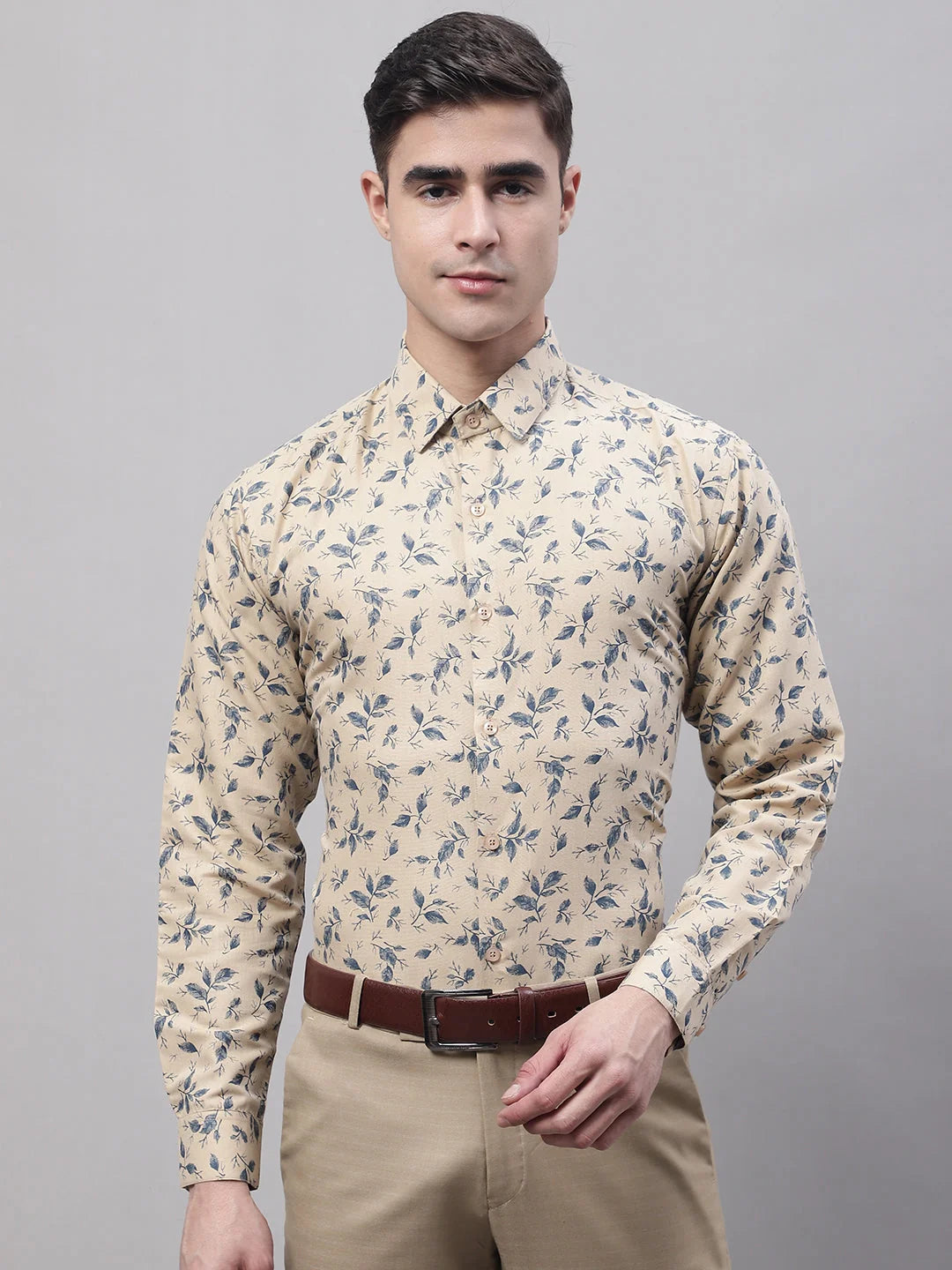 Beige Printed Cotton Formal Shirt - Stylish Mens Shirts