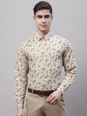 Men Beige Regular Fit Printed Pure Cotton Formal Shirt-SF-874