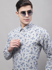 Men Grey Regular Fit Printed Pure Cotton Formal Shirt-SF-874