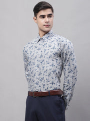 Men Grey Regular Fit Printed Pure Cotton Formal Shirt-SF-874