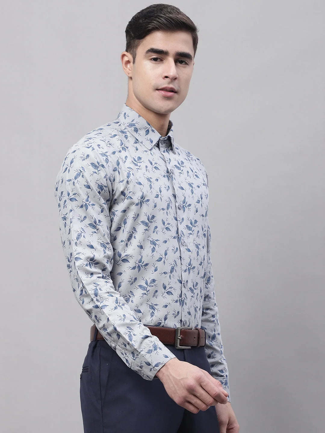 Grey Printed Cotton Formal Shirt - Stylish Mens Shirts