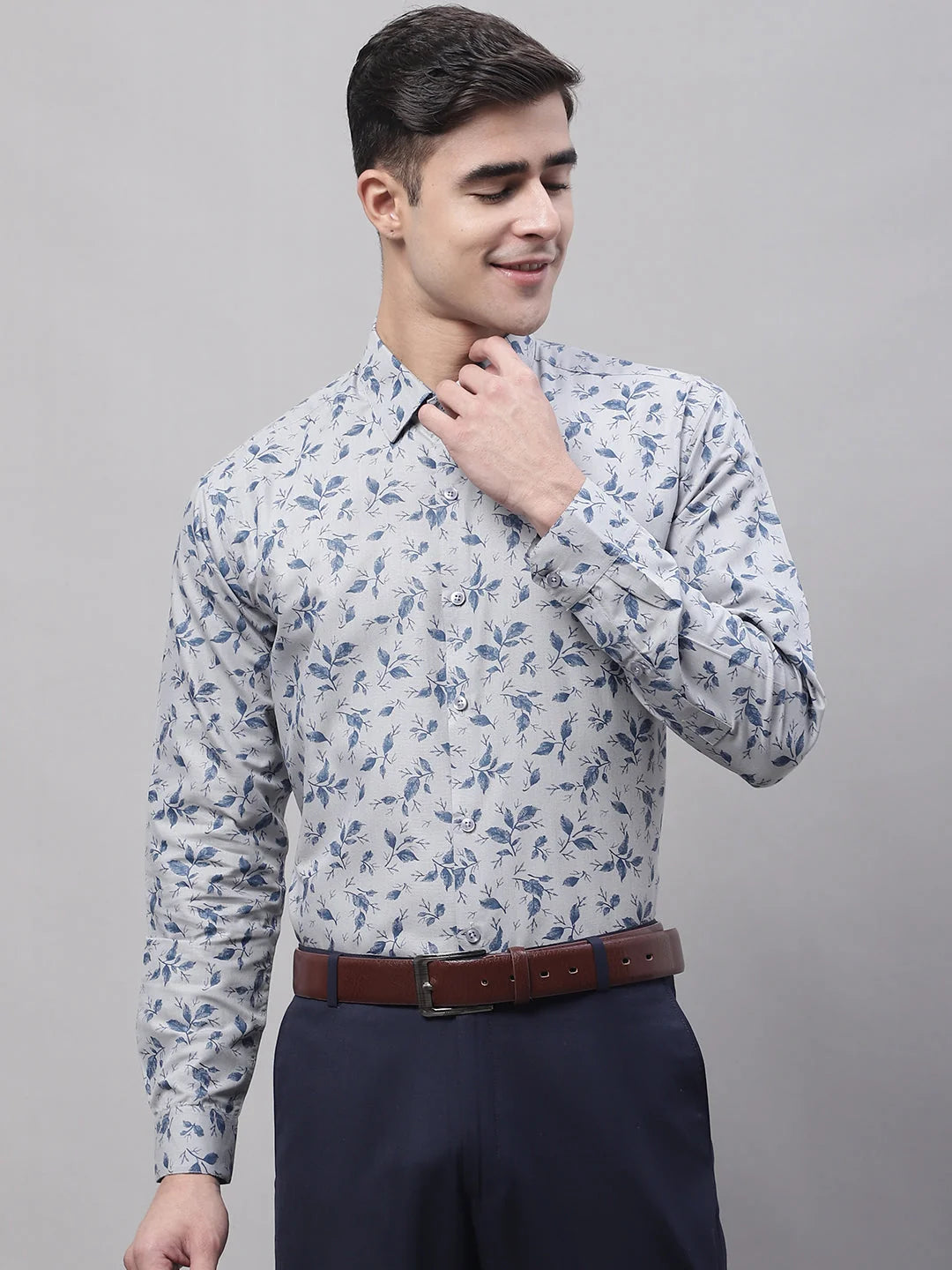 Grey Printed Cotton Formal Shirt - Stylish Mens Shirts