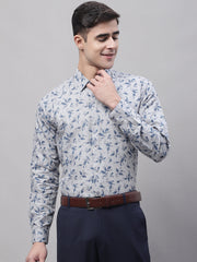 Men Grey Regular Fit Printed Pure Cotton Formal Shirt-SF-874
