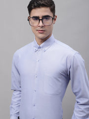 Men's Blue Cotton Solid Formal Shirt-SF-875