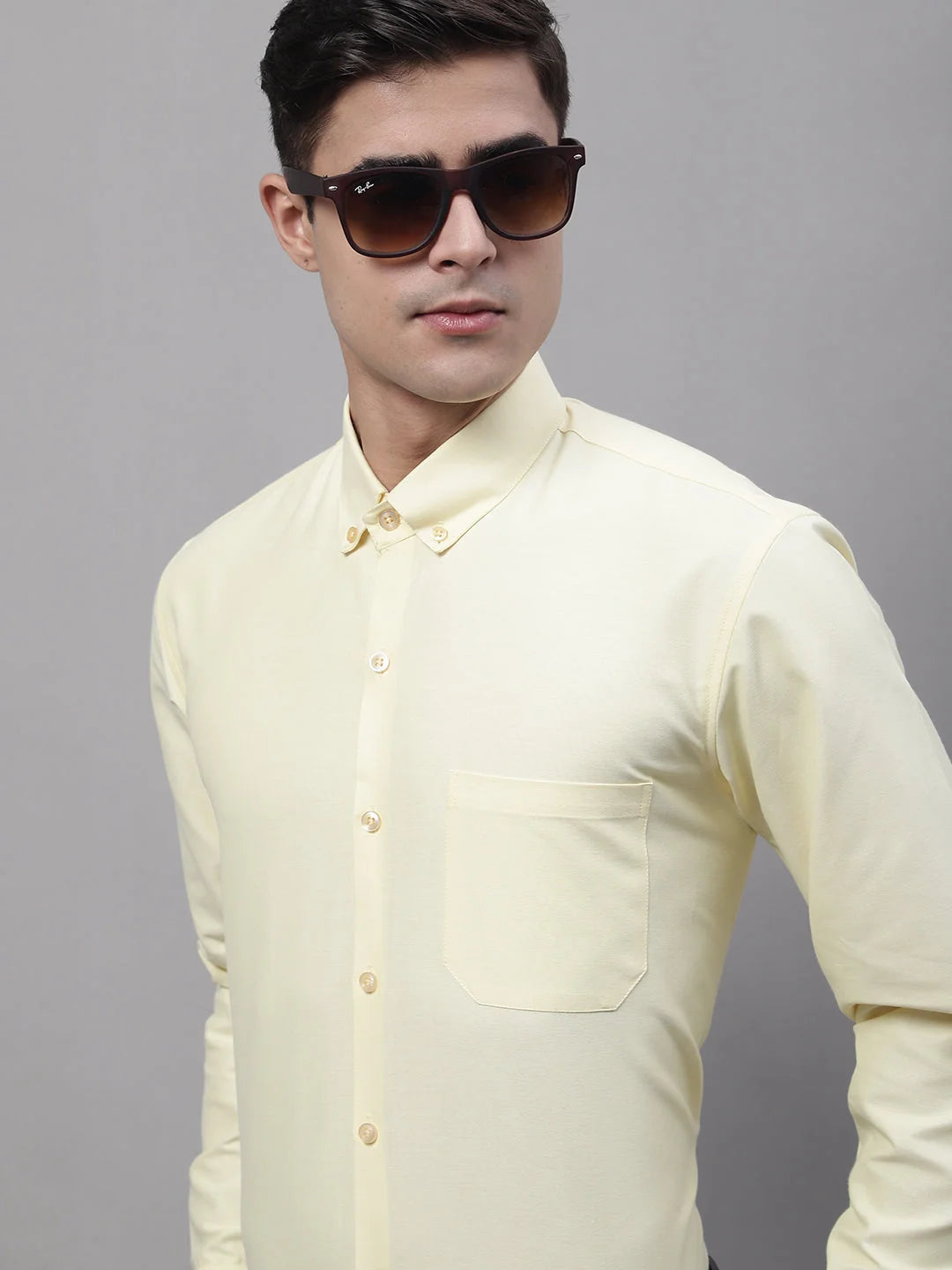 Lemon Cotton Mens Shirt - Solid Formal Shirts For Men