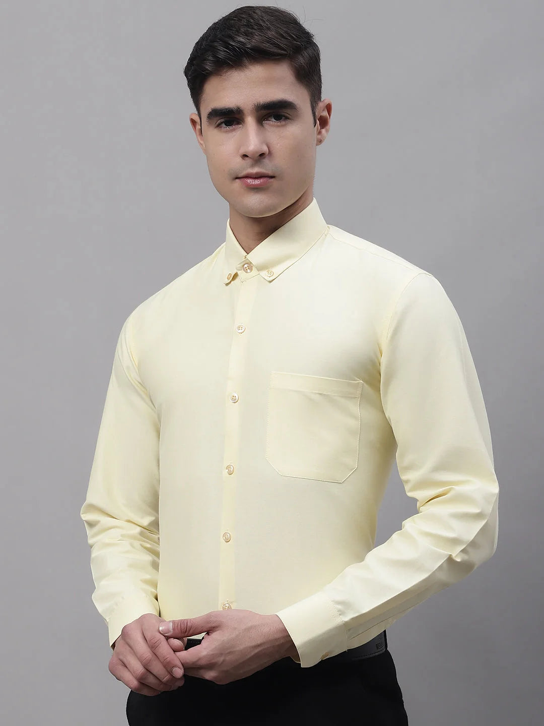 Lemon Cotton Mens Shirt - Solid Formal Shirts For Men