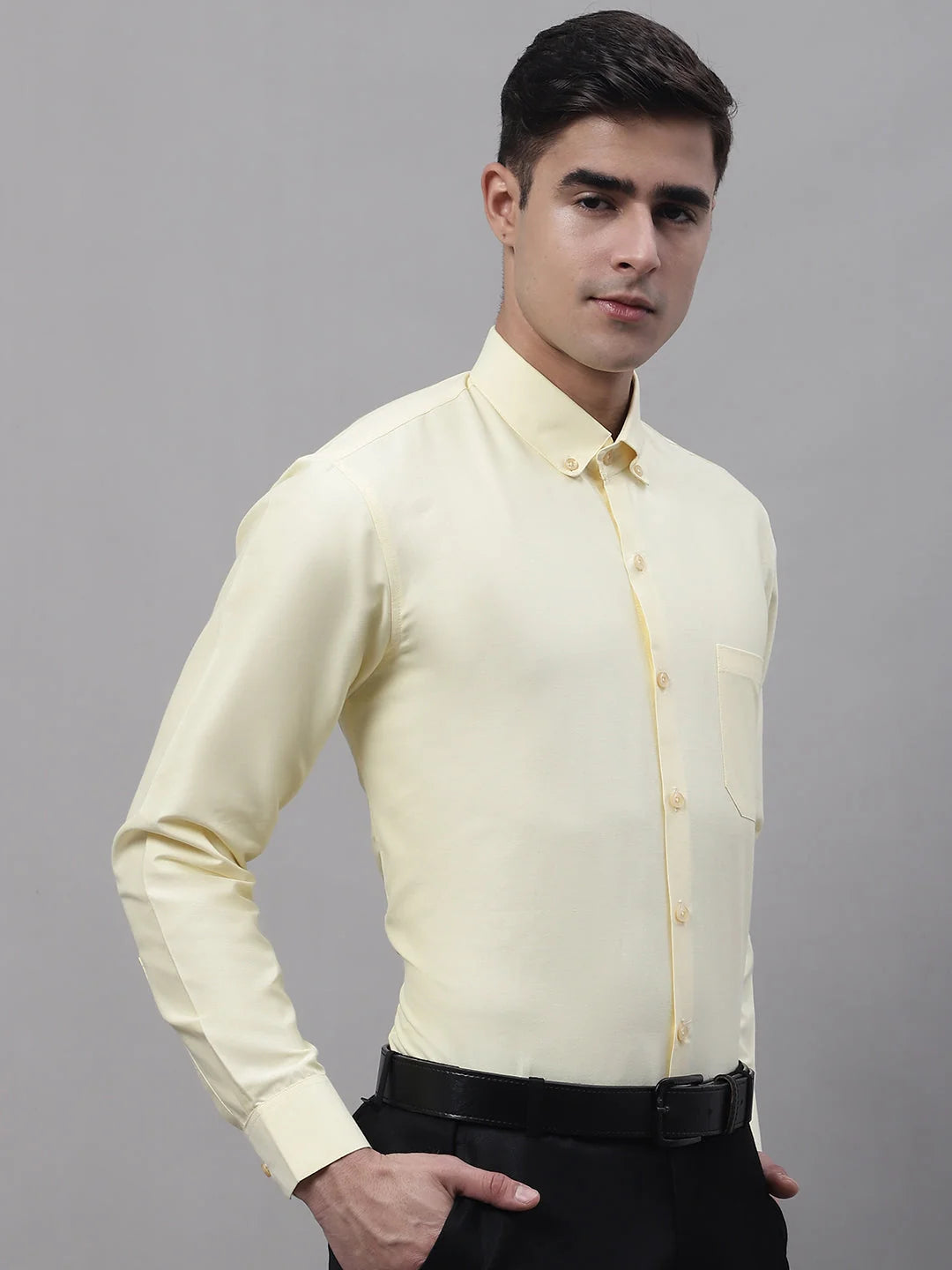 Lemon Cotton Mens Shirt - Solid Formal Shirts For Men