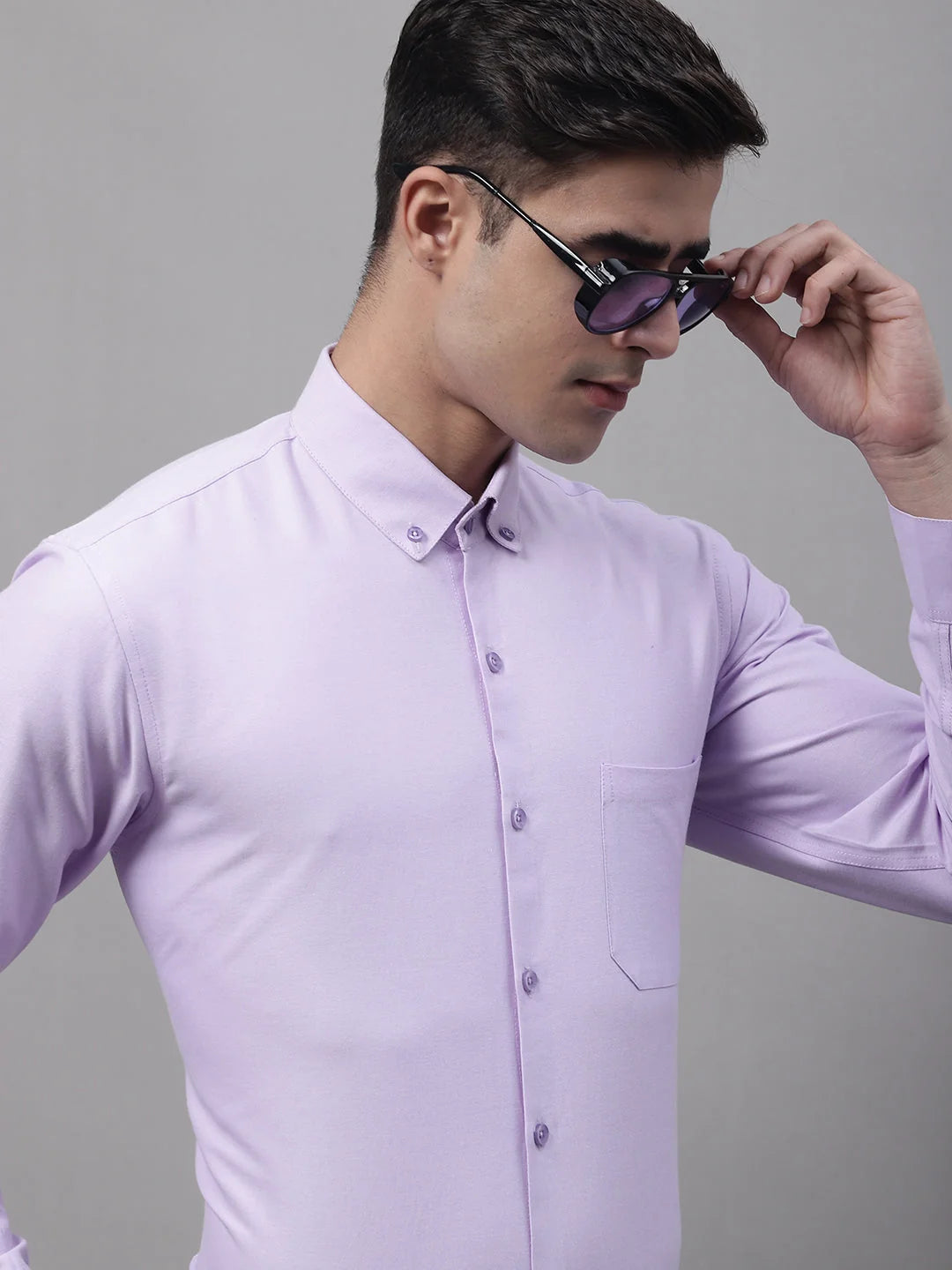 Men's Light Purple Cotton Solid Formal Shirt-SF-875