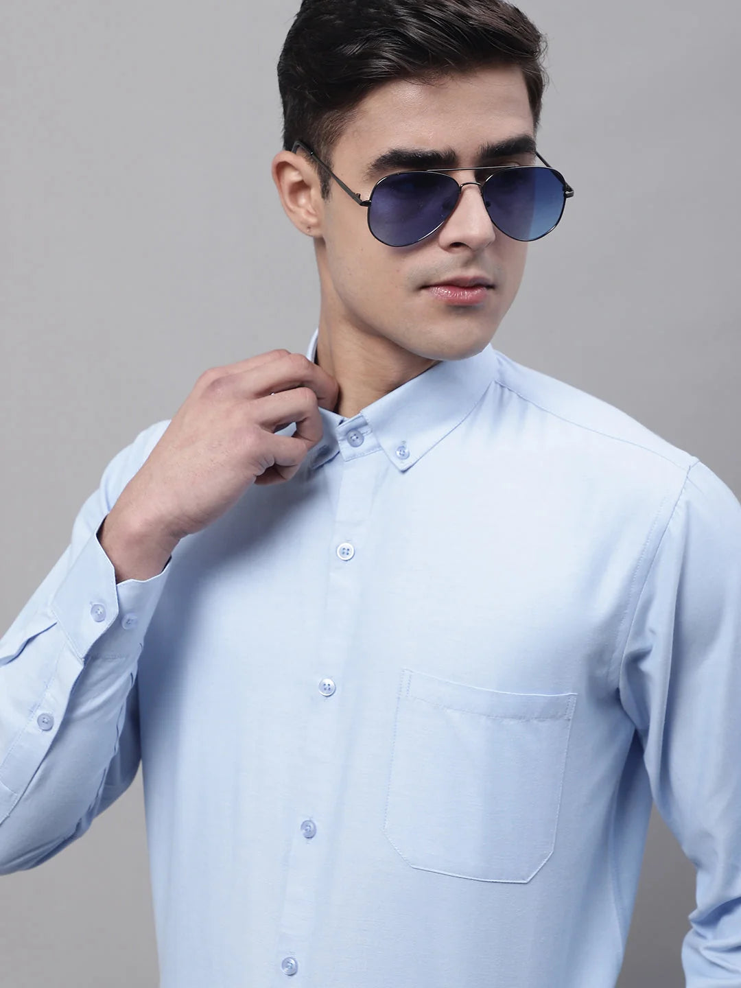 Sky Blue Cotton Mens Shirt - Solid Formal Shirts For Men