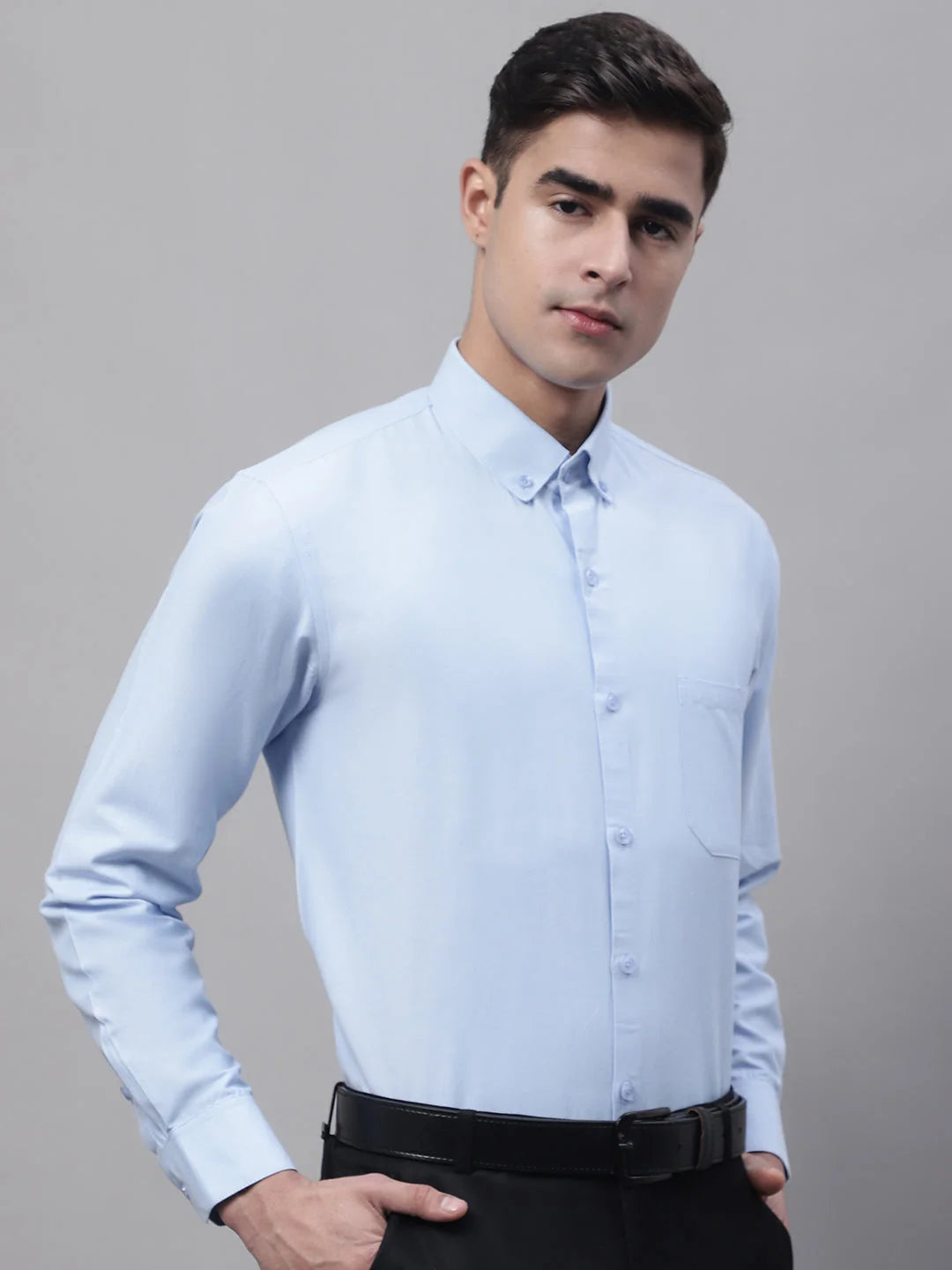 Sky Blue Cotton Mens Shirt - Solid Formal Shirts For Men