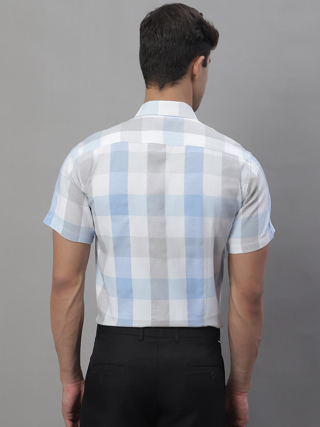 DesiQlo Men Checked Formal Shirt - Blue - SF_876Blue_S