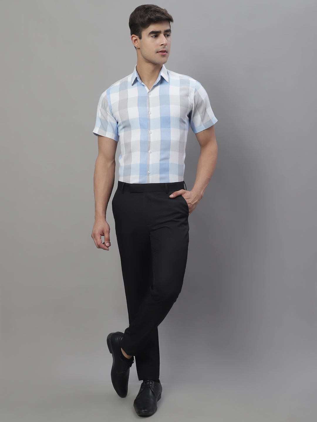 DesiQlo Men Checked Formal Shirt - Blue - SF_876Blue_S