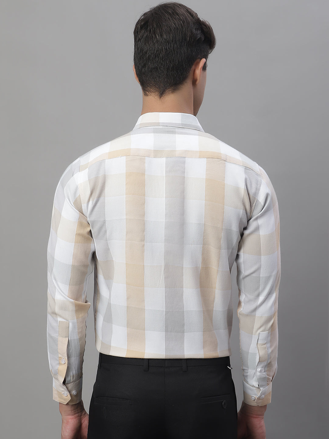DesiQlo Men Checked Formal Shirt - Beige