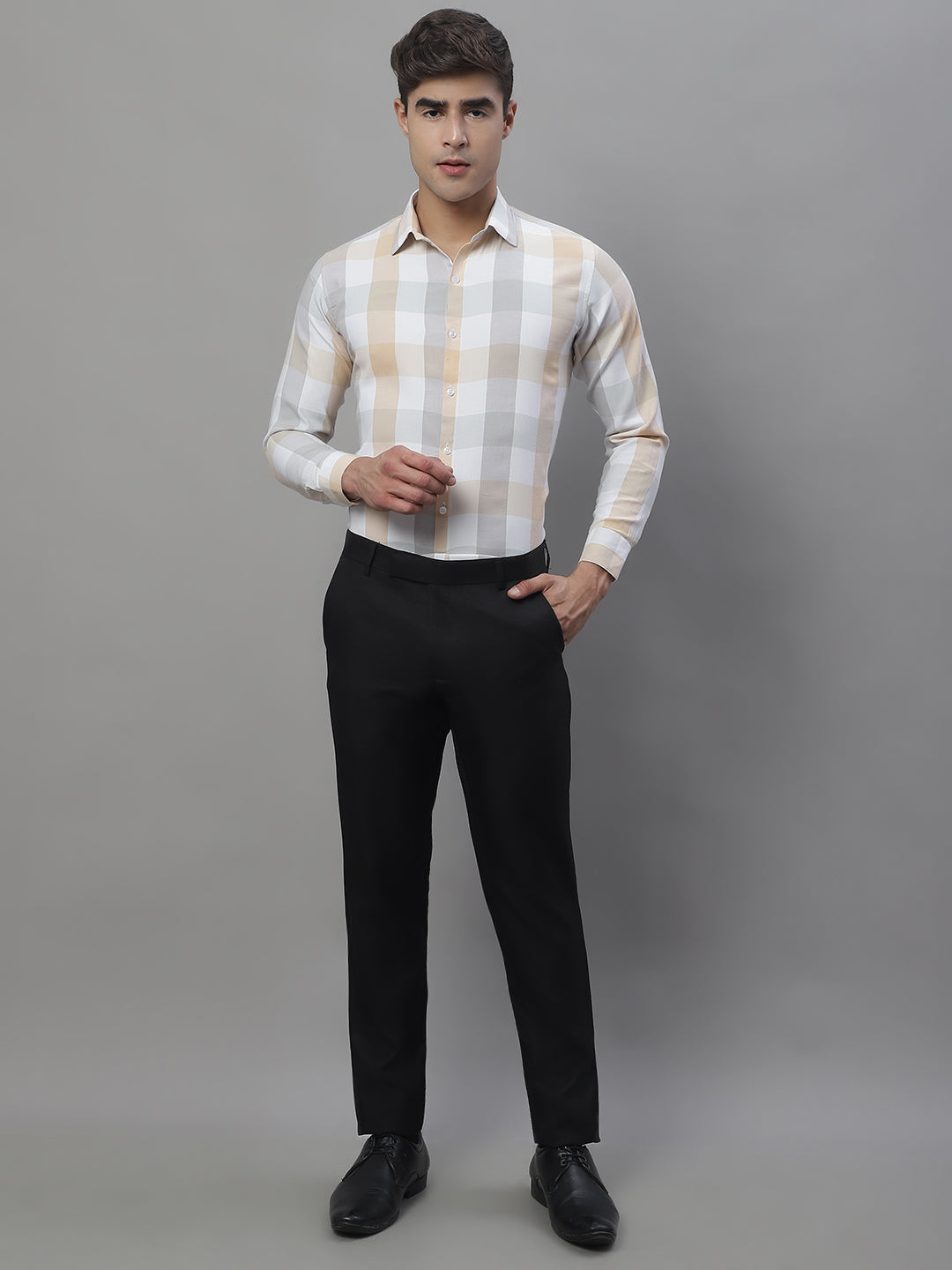 DesiQlo Men Checked Formal Shirt - Beige
