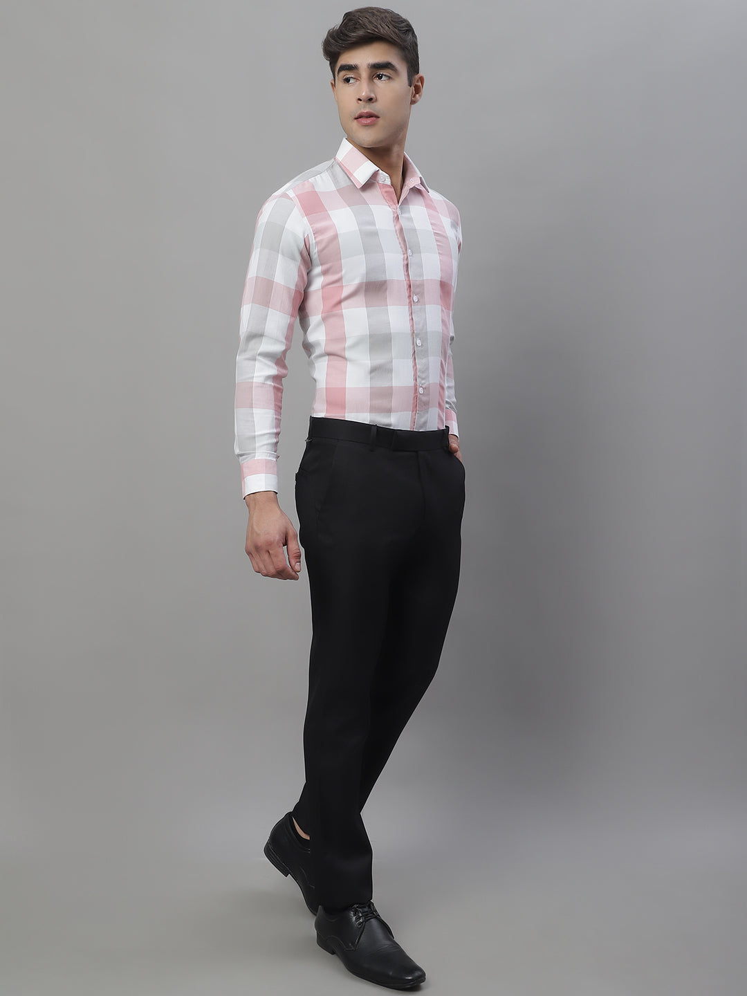 DesiQlo Men Checked Formal Shirt - Pink