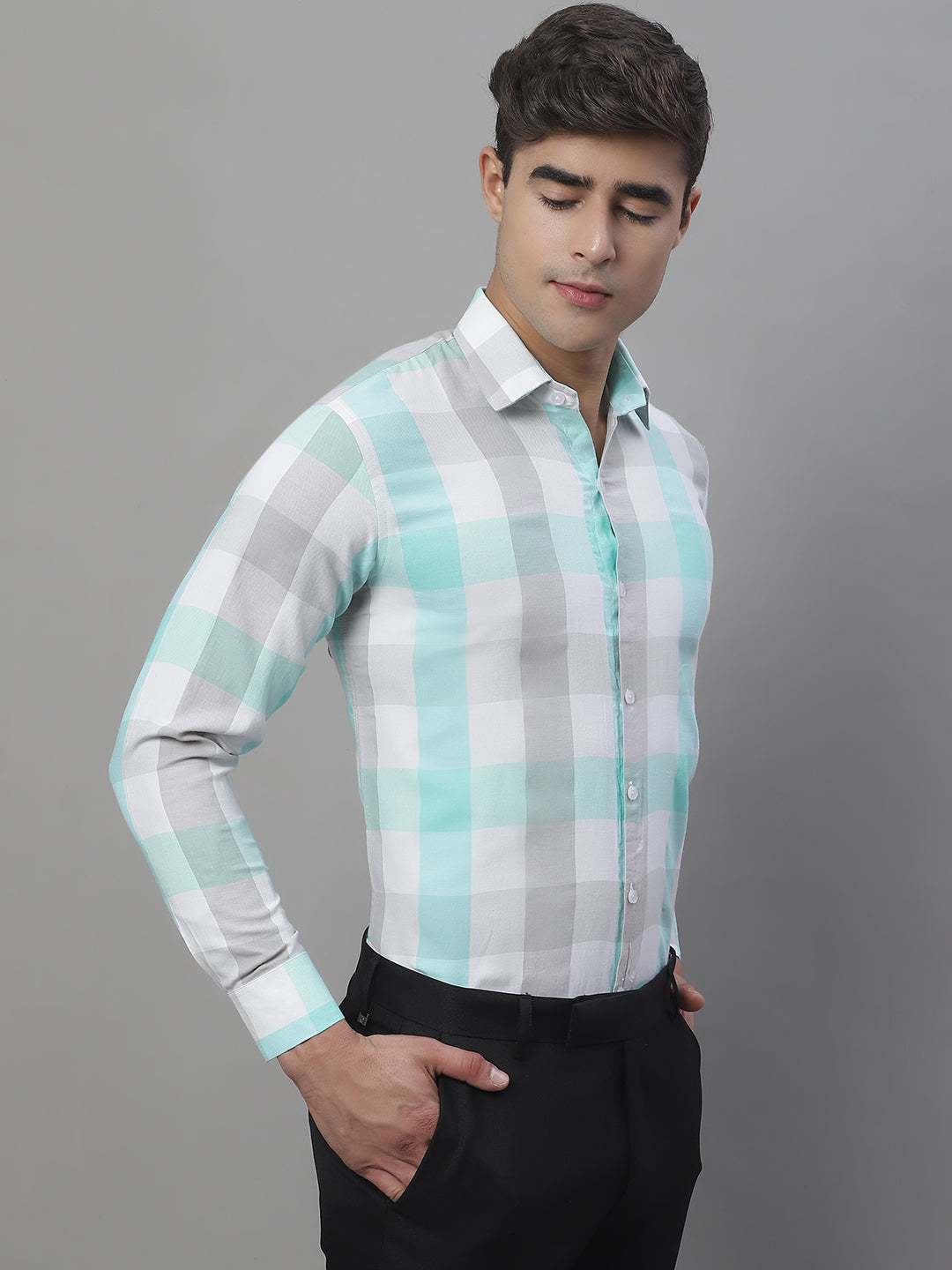 DesiQlo Men Checked Formal Shirt - Blue