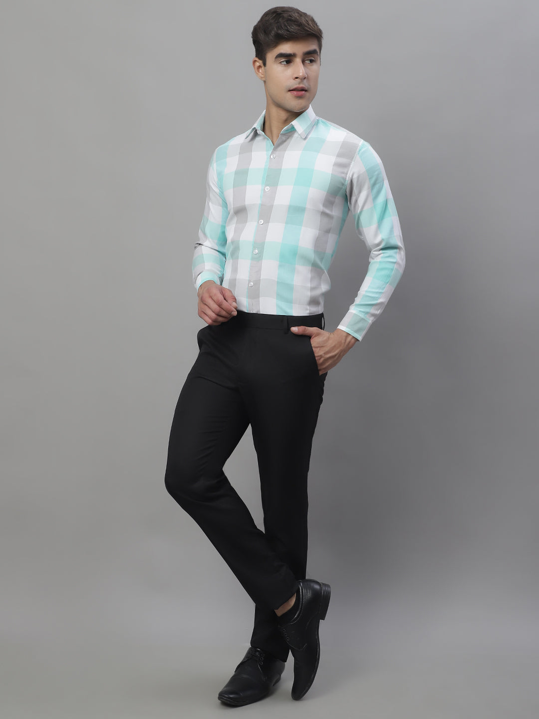 DesiQlo Men Checked Formal Shirt - Blue