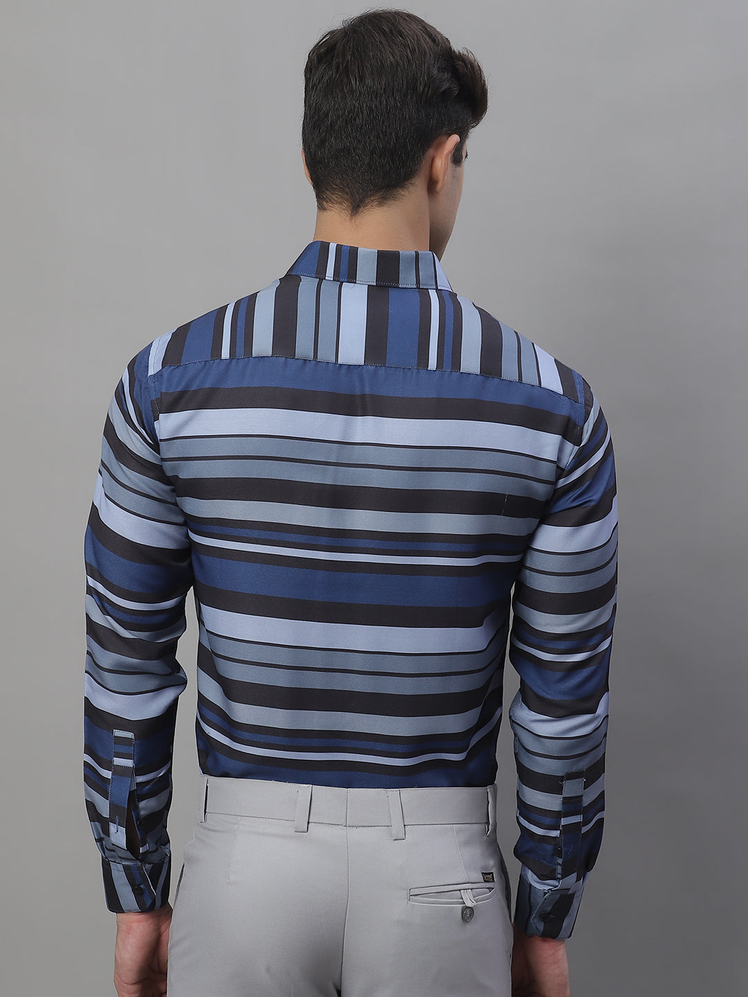 DesiQlo Men Striped Formal Shirt - Grey