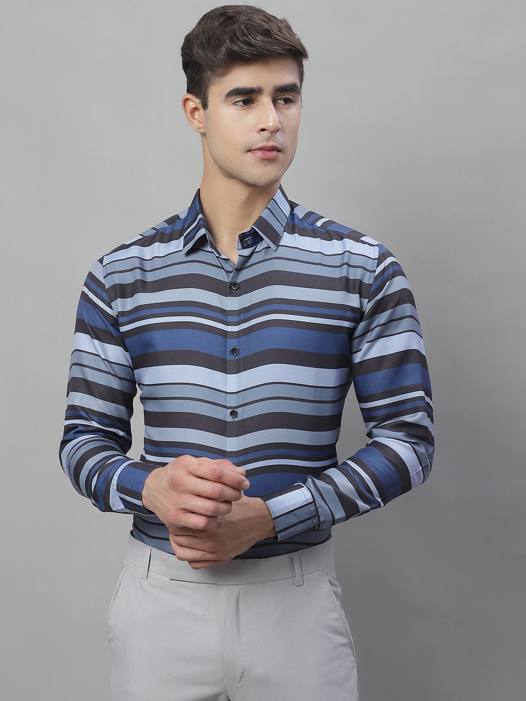DesiQlo Men Striped Formal Shirt - Grey