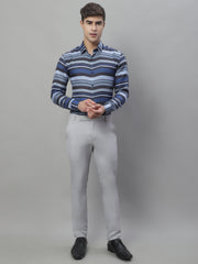 Men Grey Classic Striped Formal Shirt