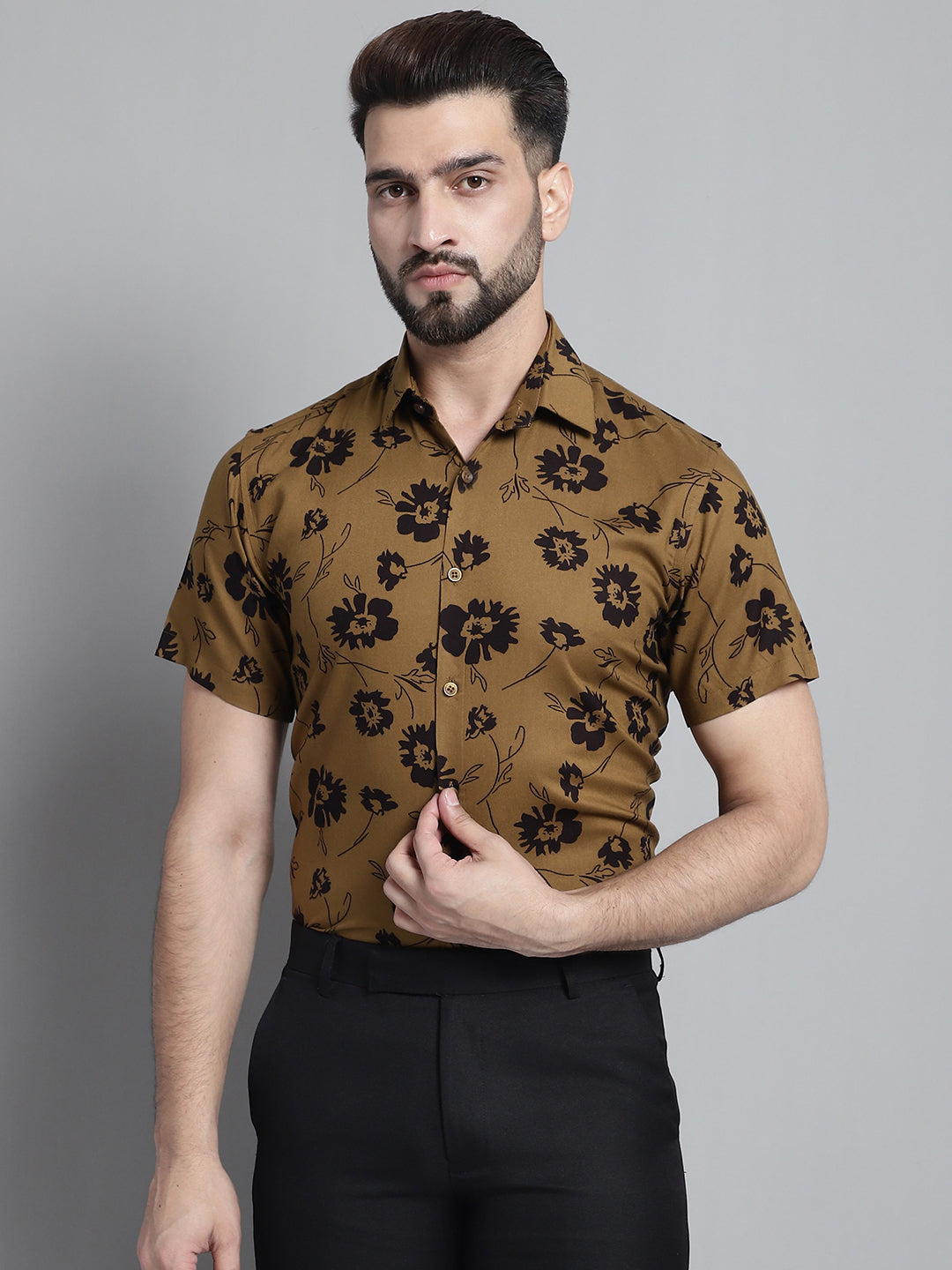 DesiQlo Men Printed Formal Shirt - Yellow