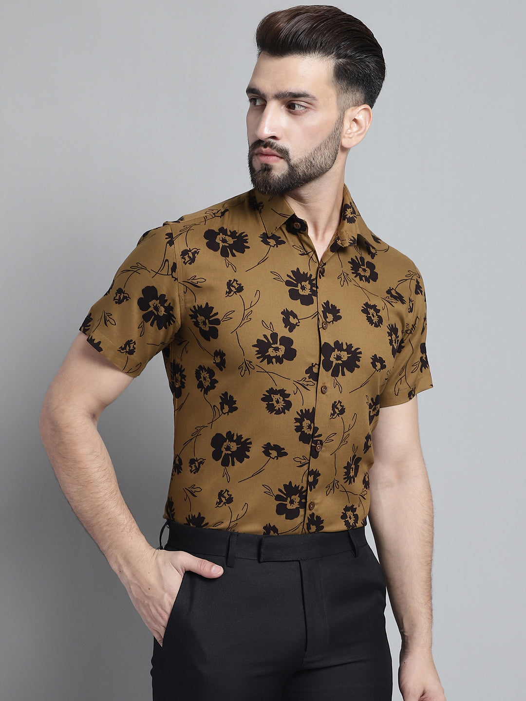 DesiQlo Men Printed Formal Shirt - Yellow