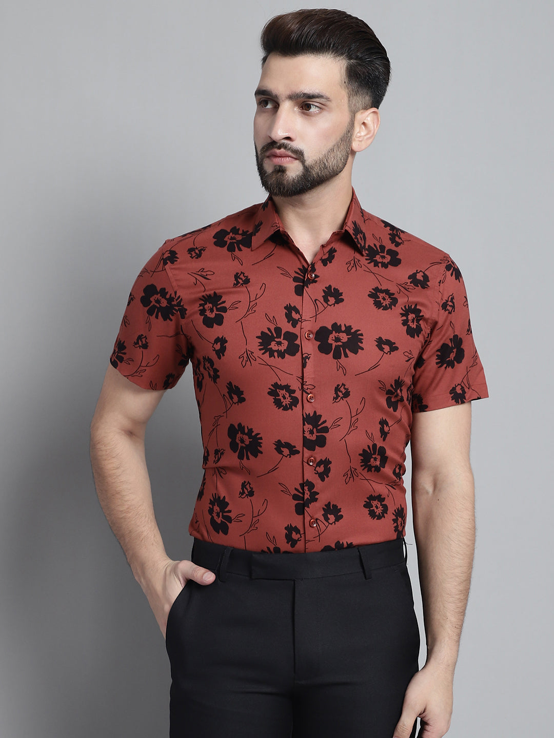 DesiQlo Men Printed Formal Shirt - Brown - SF_881Rust_S