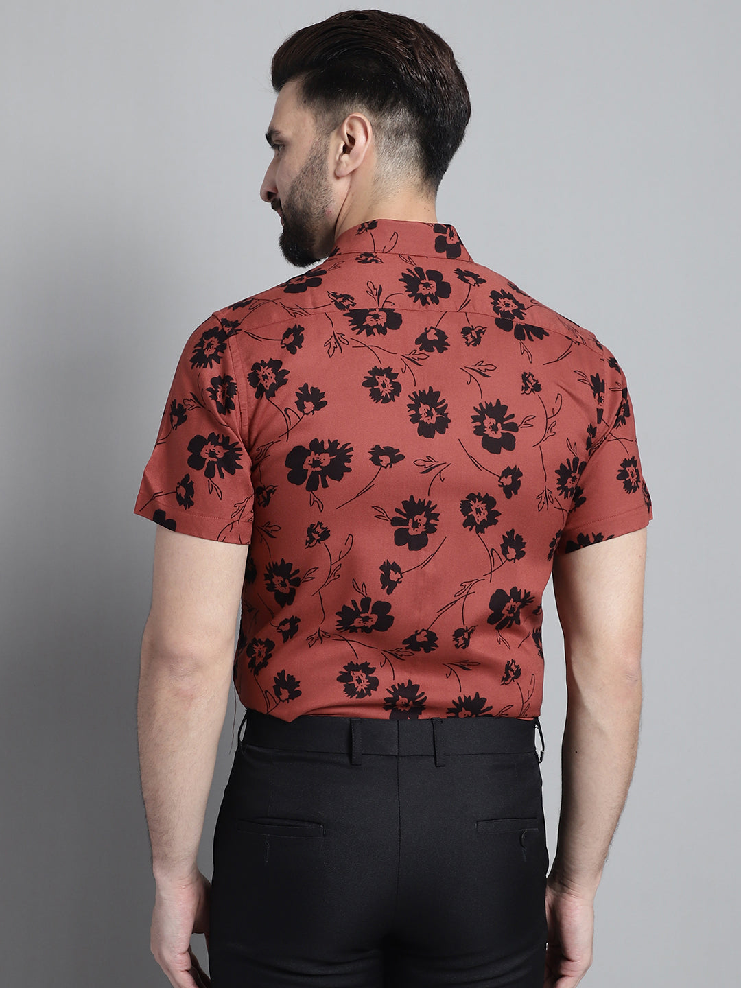 DesiQlo Men Printed Formal Shirt - Brown - SF_881Rust_S