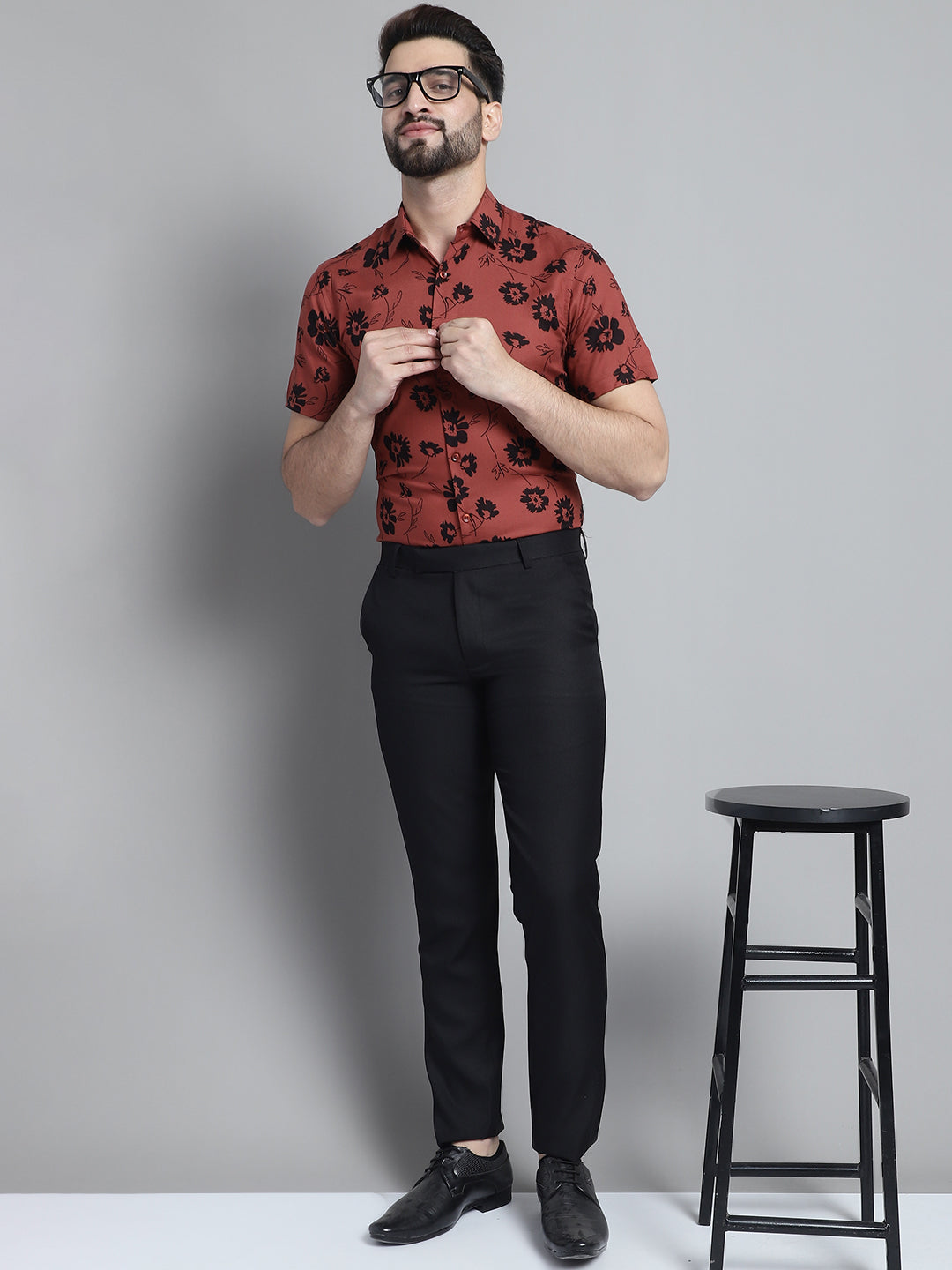 DesiQlo Men Printed Formal Shirt - Brown - SF_881Rust_S