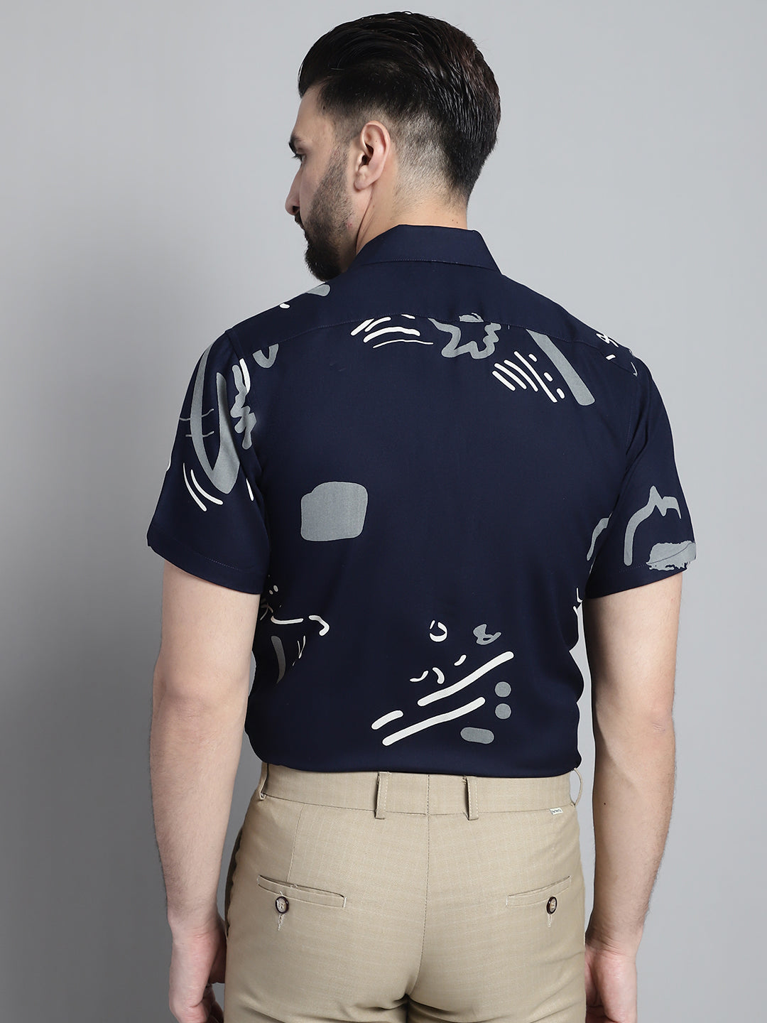 DesiQlo Men Printed Formal Shirt - Multicolor - SF_882Navy_S