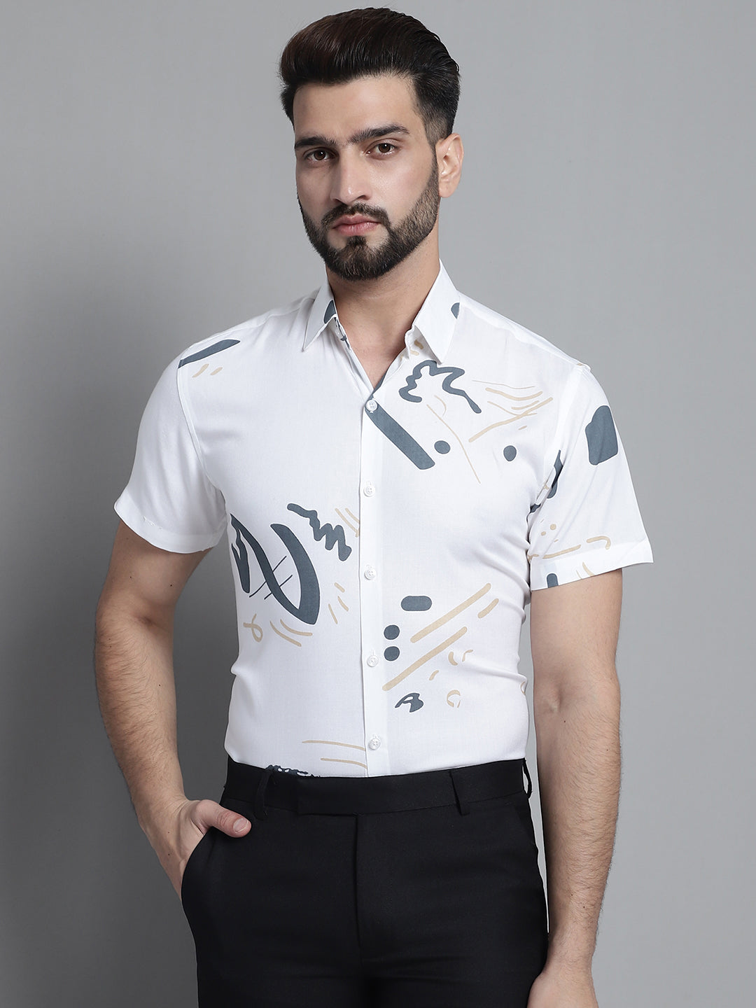 DesiQlo Men Printed Formal Shirt - White