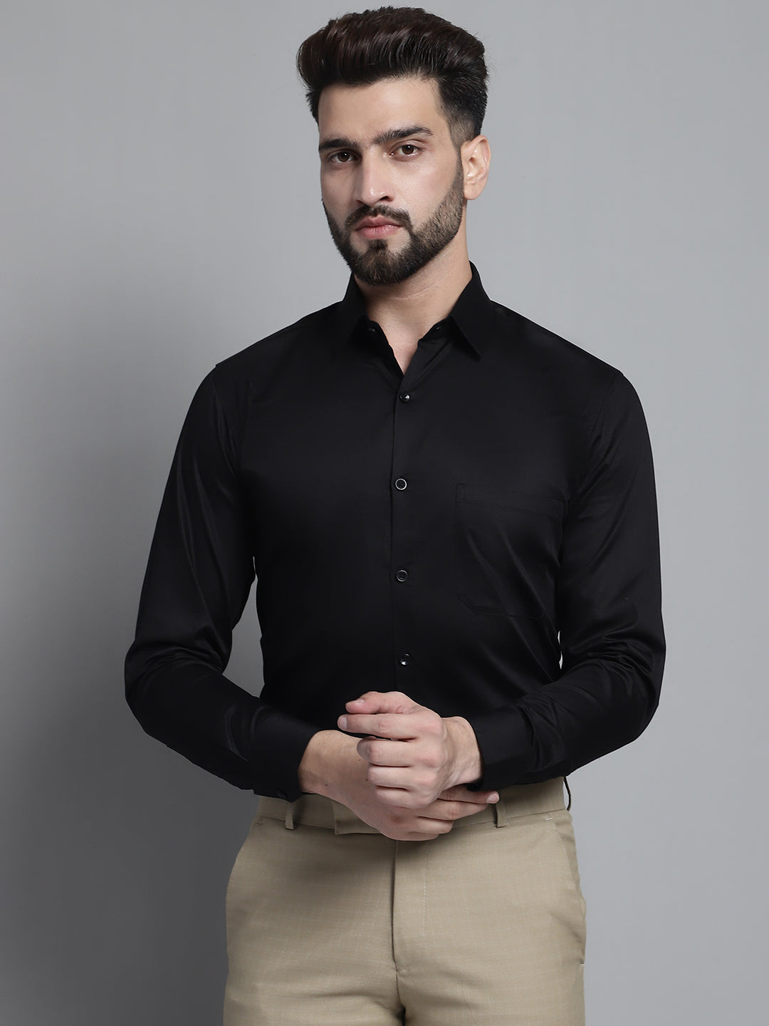 DesiQlo Men Solid Formal Shirt - Black