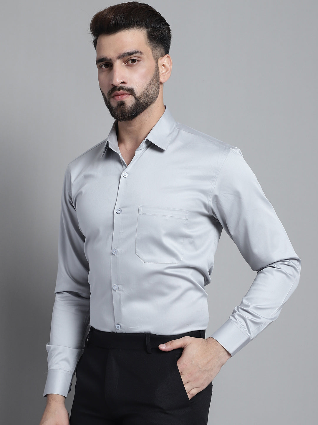 DesiQlo Men Solid Formal Shirt - Grey