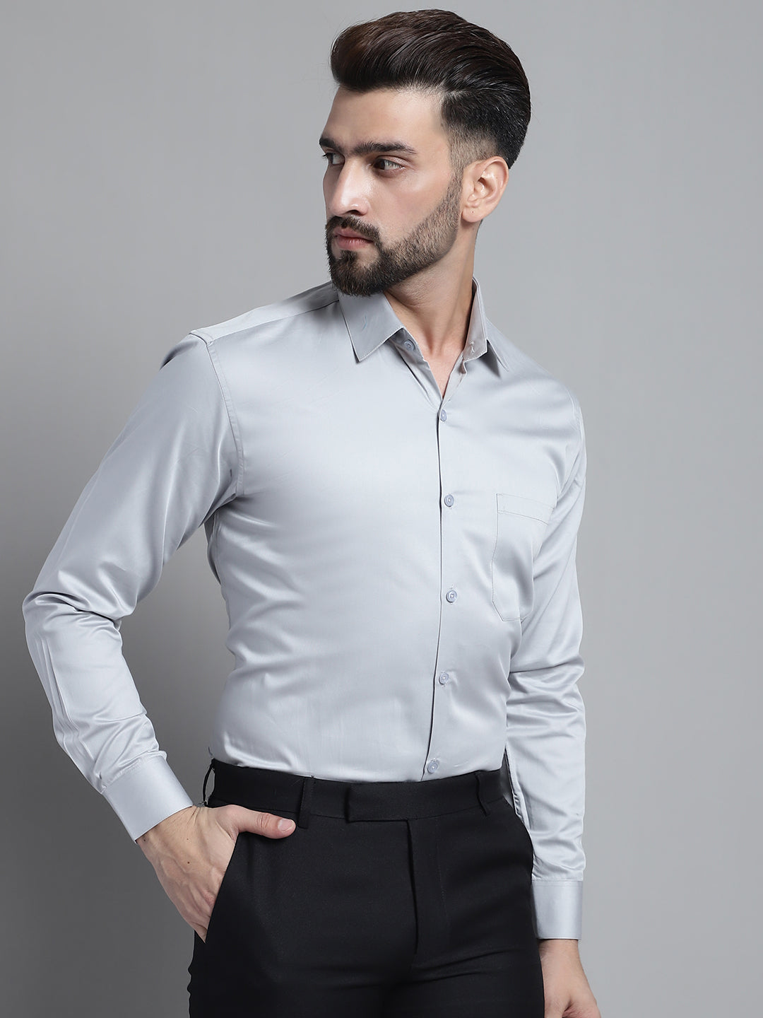 DesiQlo Men Solid Formal Shirt - Grey