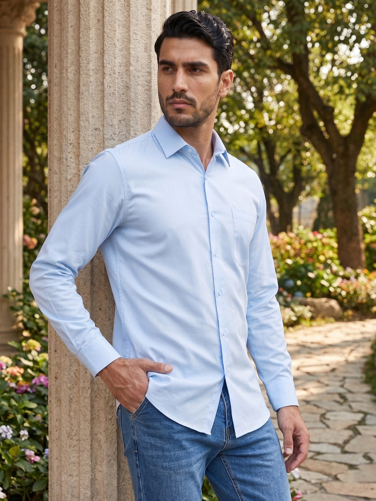 Men's Cotton Solid Casual Shirt ( RDSH 883Sky )