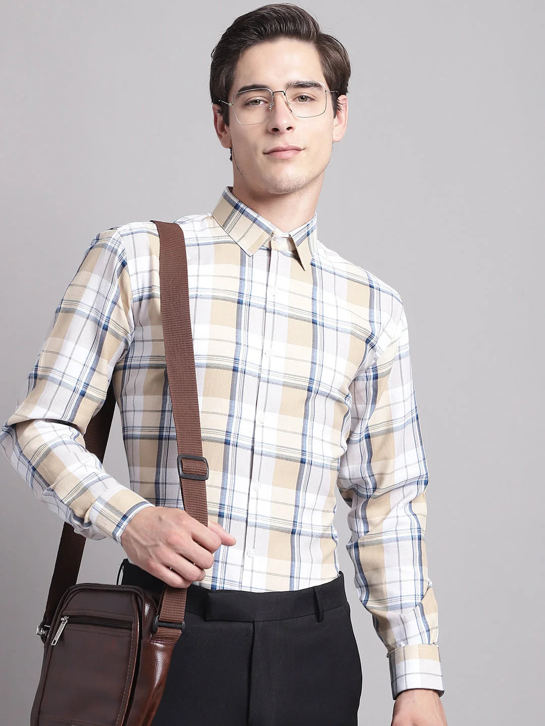 Men's Yellow Checked Cotton Shirt - Regular Fit Formal Shirts