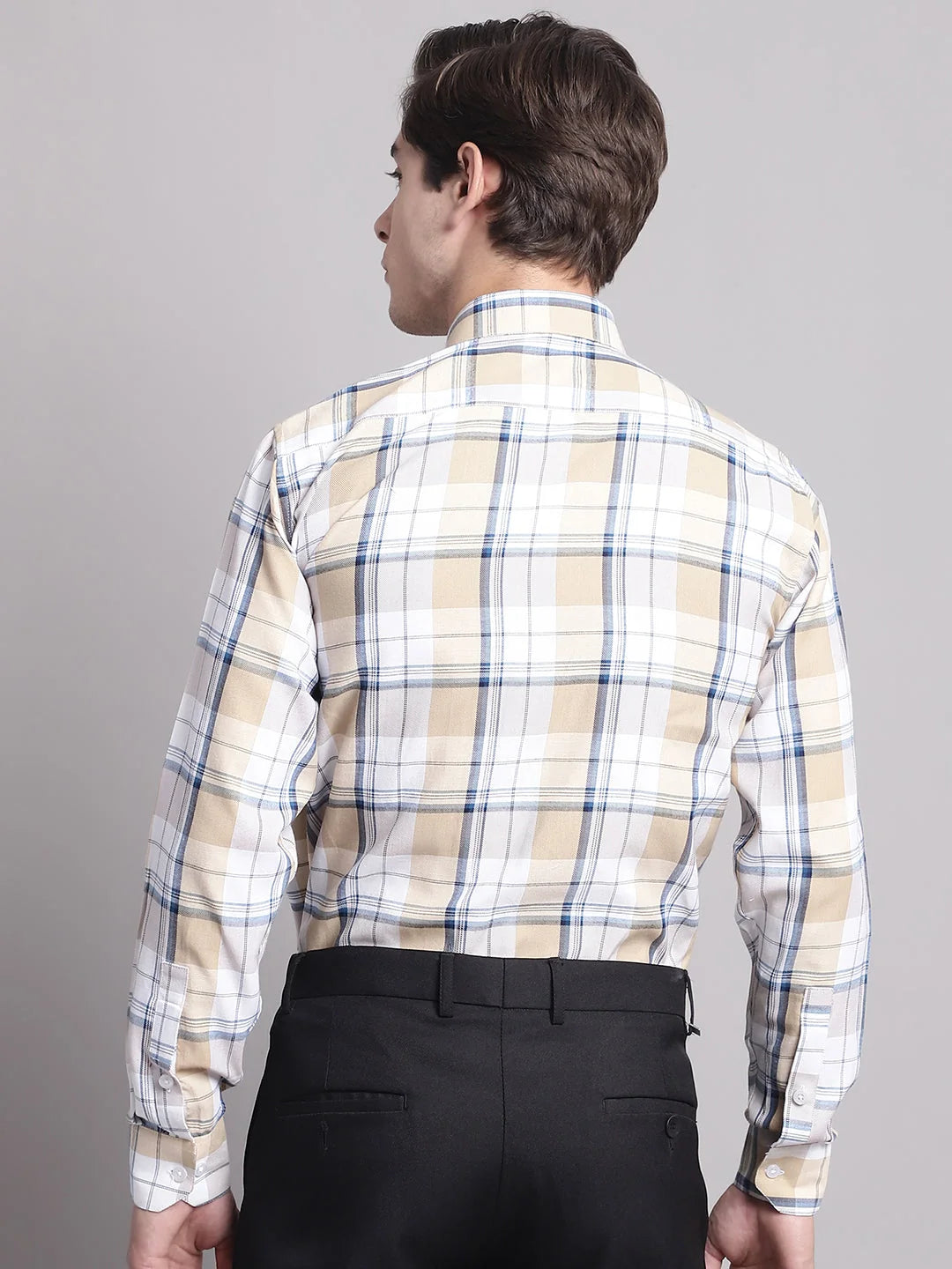 Men's Yellow Checked Cotton Shirt - Regular Fit Formal Shirts
