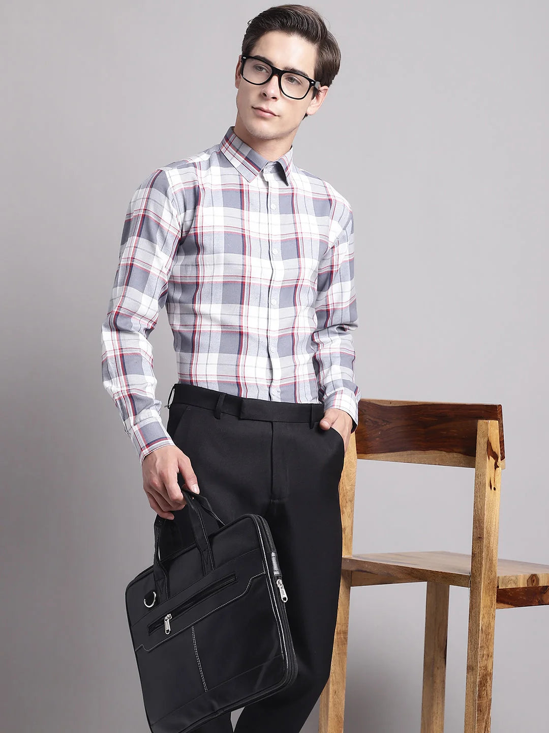Grey Checked Regular Fit Formal Shirts | Cotton Mens Shirt