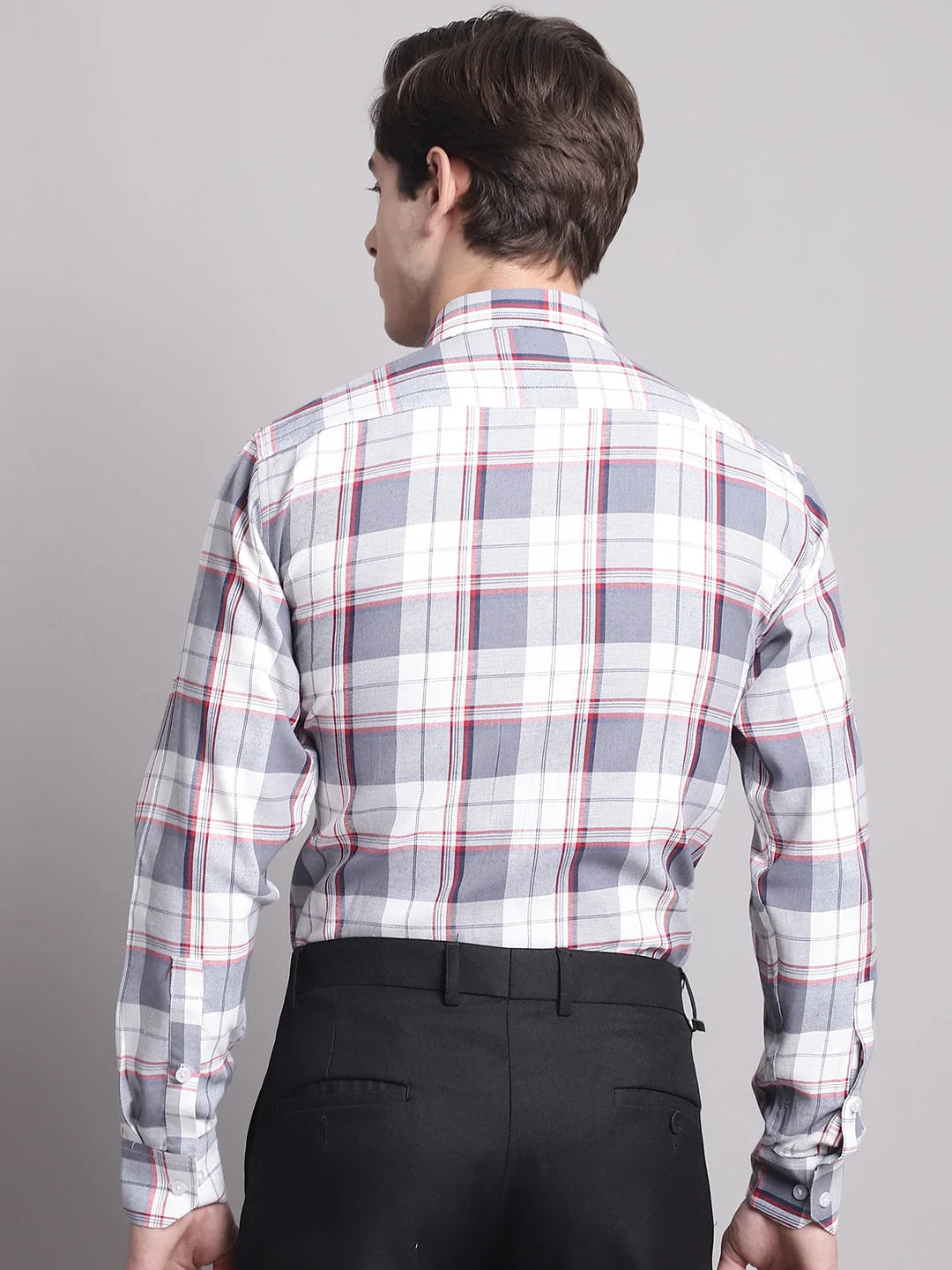 Grey Checked Regular Fit Formal Shirts | Cotton Mens Shirt