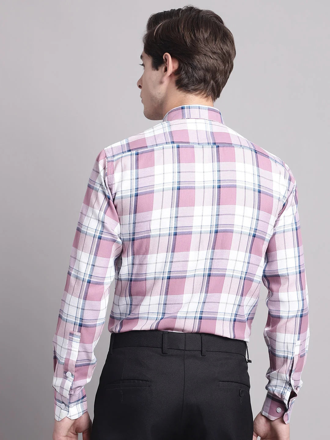 Pink Checked Regular Fit Formal Shirts | Cotton Mens Shirt