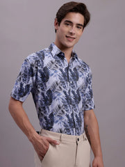 Men's Floral Printed Dark Formal Shirt