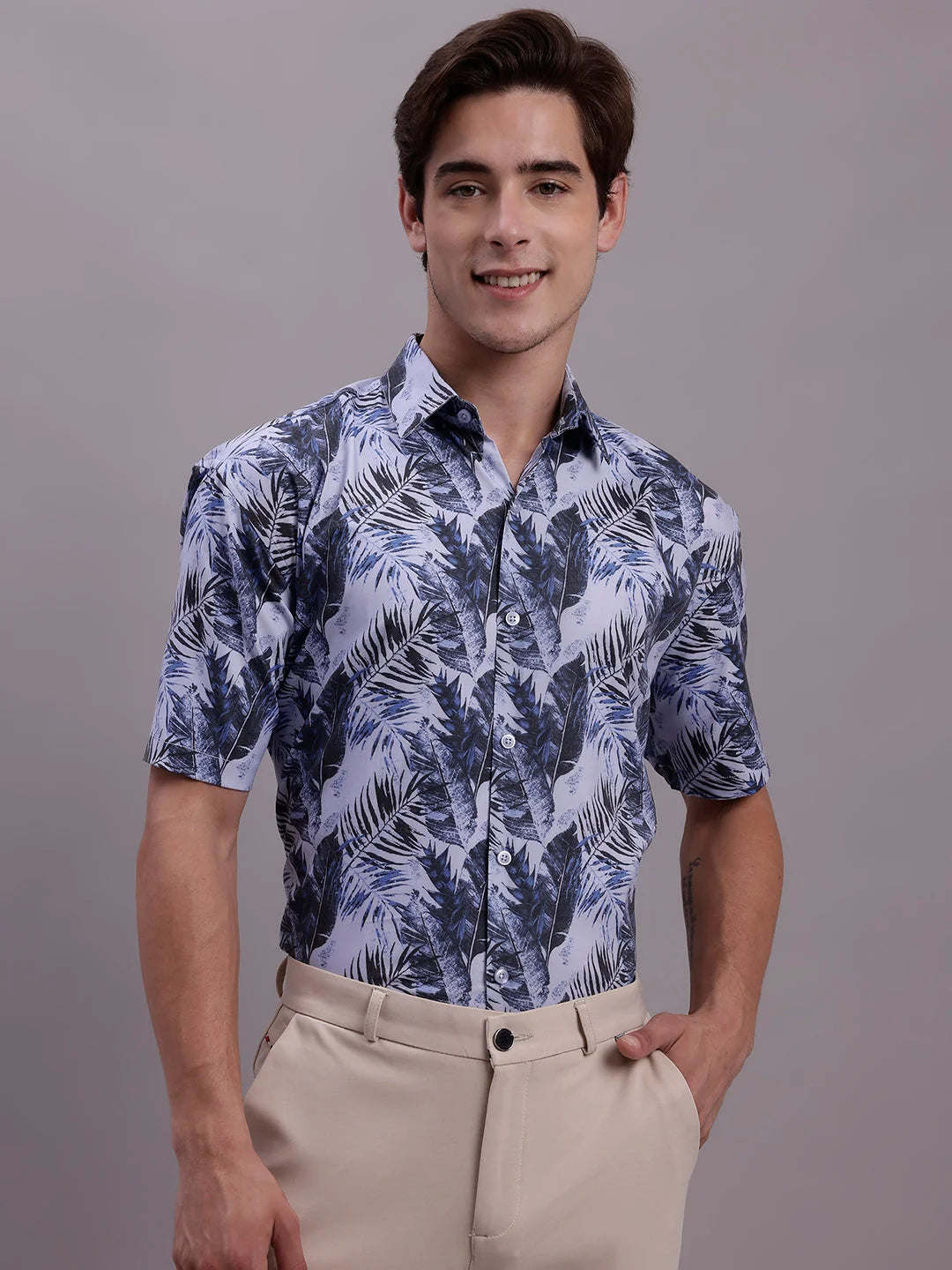 Dark Floral Printed Formal Shirts for Men | Cotton Mens Shirt