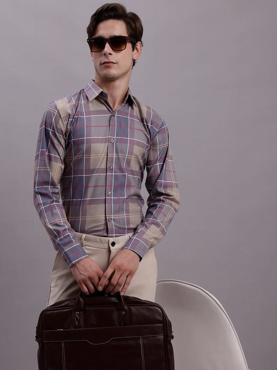 Classic Formal Mens Shirt - Cotton Blend Checked Design