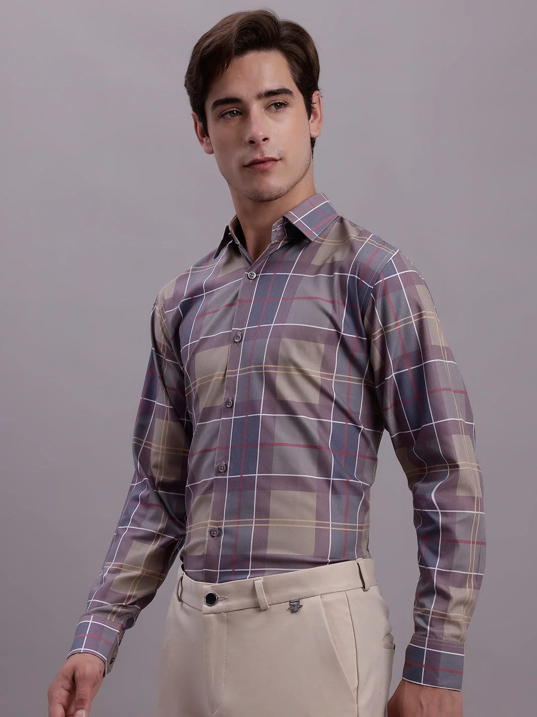 Classic Formal Mens Shirt - Cotton Blend Checked Design