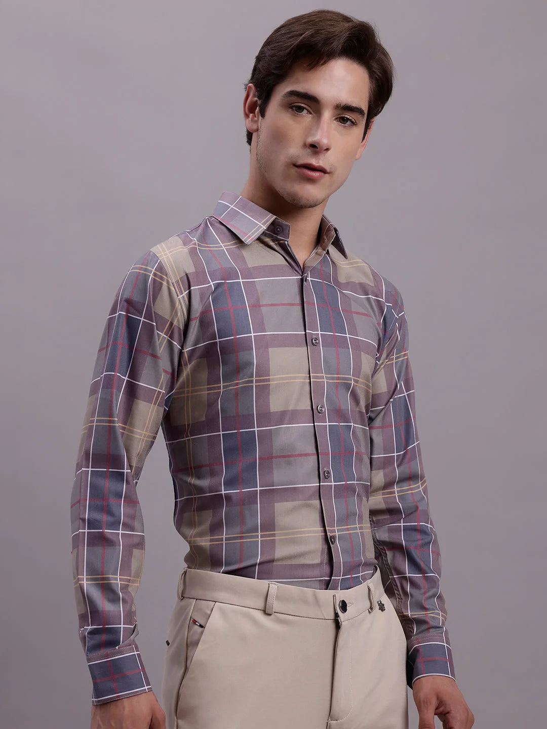 Classic Formal Mens Shirt - Cotton Blend Checked Design