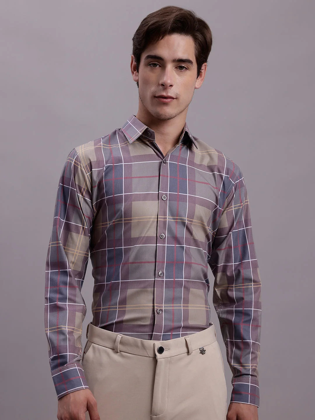 Classic Formal Mens Shirt - Cotton Blend Checked Design