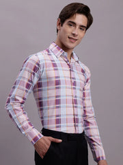 Men's Cotton Blend Checked Formal Shirt-SF888