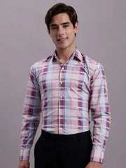 Men's Cotton Blend Checked Formal Shirt-SF888